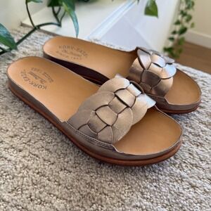 Kork-Ease Metallic Silver Braided Slide Sandals